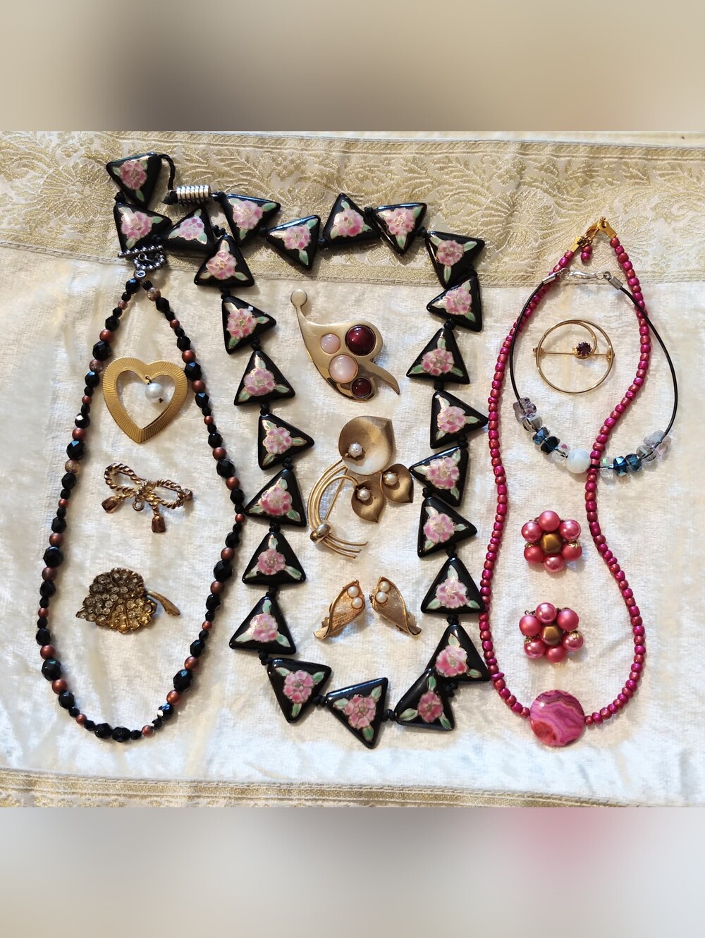 Vintage to Now Costume Jewelry Lot MCM Porcelain Beads Pearls Brooches Necklaces